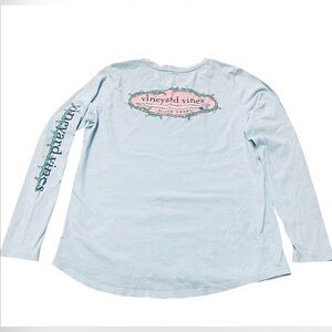 🩵Vineyard Vines Holiday Lights Surf Logo Long Sleeve Shirt Men’s Sz M Ligh Blue🩵